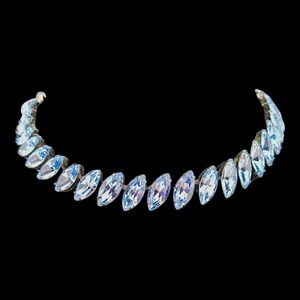 Vintage Weiss Blue Rhinestone Necklace, Light Sapphire Blue Marquise Rhinestones